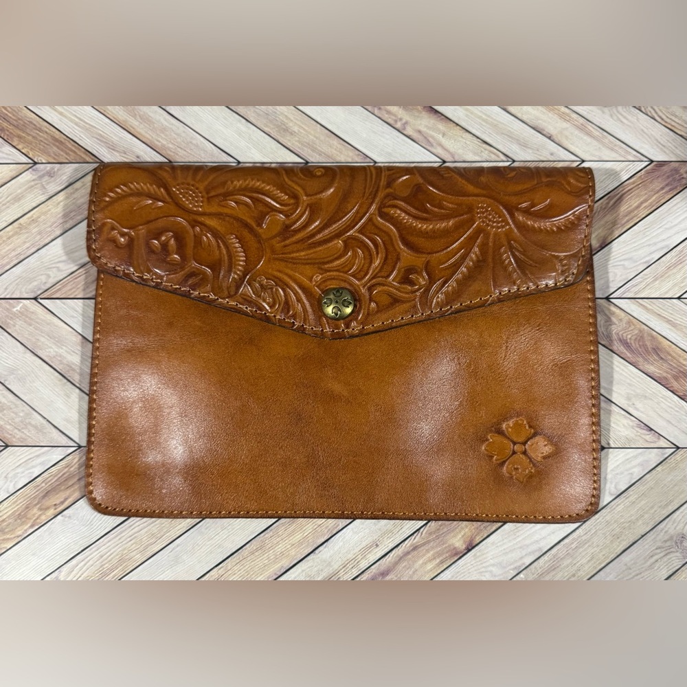 Patricia Nash Embossed Leather Clutch in Cognac Brown